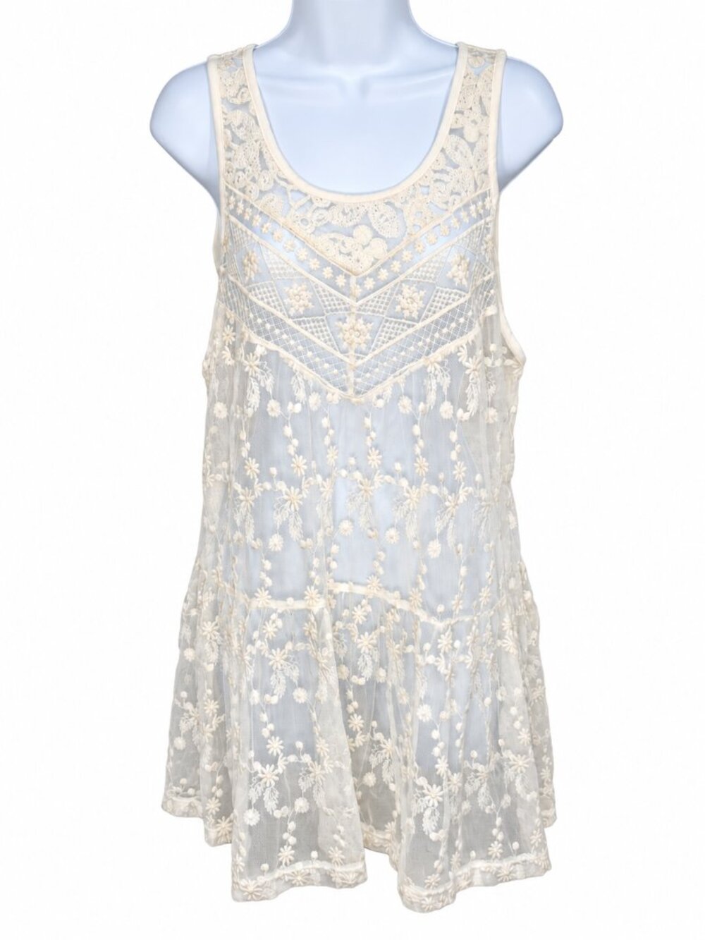 Express Sheer Embroidered Lace Peplum Tank Top | Medium